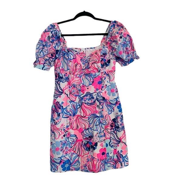 Lilly Pulitzer Keisha Prosecco Pink Make A Splash Puff Sleeve Stretch Dress - Picture 1 of 7